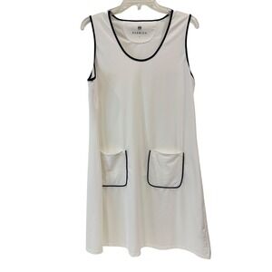 Renwick White Sleeveless Dress with Pockets Black Trim Athleisure‎ Casual Large